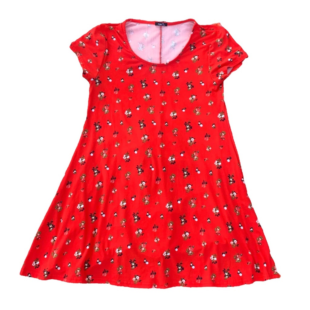 Rue 21 Red Floral Scoop Neck Skater Summer Dress